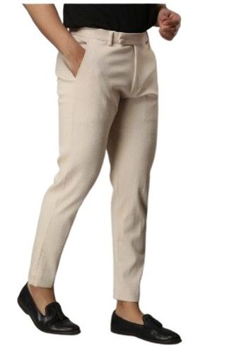 Grey Formal Wear Slim Fit Ankle Length Plain Cotton Mens Pants at