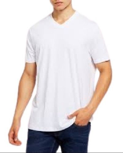 White Men Plain V Neck Short Sleeve Casual Wear High Quality Cotton T Shirt