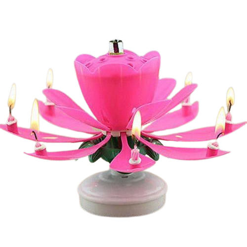 Plastic Body And Cotton Wick Color Changing Musical Lotus Birthday Candle