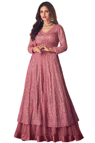 Skin Friendly Full Sleeve V-Neck Embroidered Anarkali Georgette Suit 