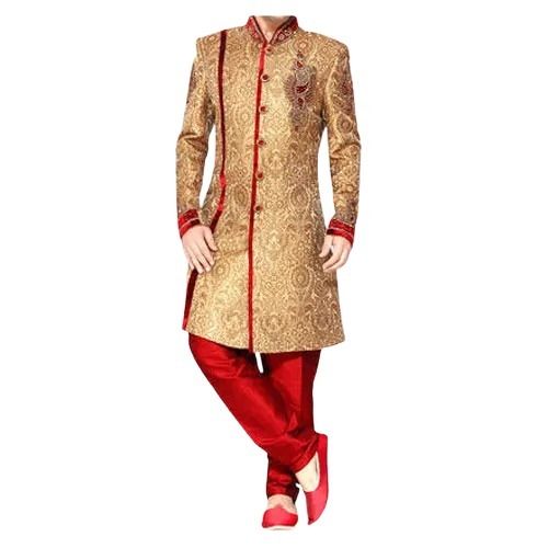 Skin Friendly Full Sleeves Embroidered Soft And Breathable Silk Groom Sherwani Decoration Material: Sequins