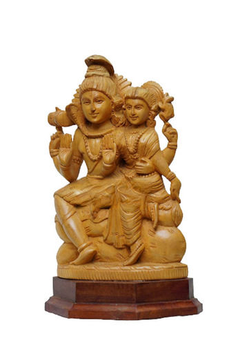 12 Inches Polished Finish Solid Wooden Lord Shiva Parvati Statue For Decoration