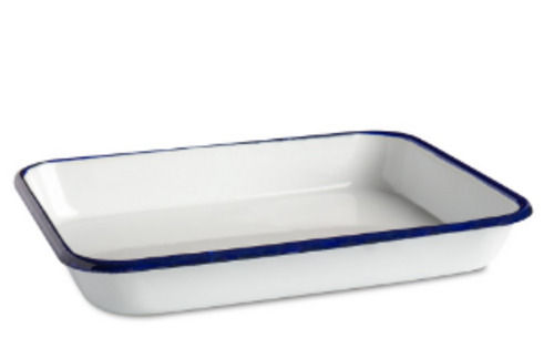 White 14X6 Inches Rectangular Glossy Finish Plain Enamel Serving Tray