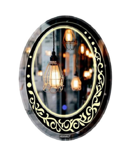 Black 60 X 30 Centimeters Oval Glossy Finished Glass Led Mirror