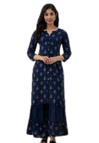 Causal Wear Designer Comfortable 3-4Th Sleeve Printed Cotton Kurtis For Ladies Bust Size: 14 Inch (In)