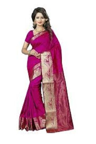 Pink Comfortable Skin Friendly Cotton Organza Banarasi Saree For Ladies With Blouse Piece