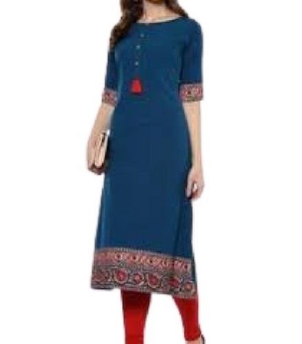 Ladies Printed Washable Quick-dry No Fade 3/4th Sleeve Casual Wear Cotton Kurti