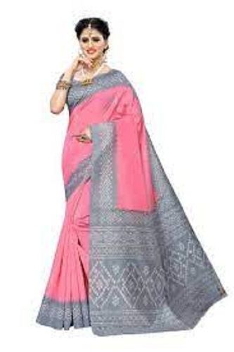 Pink Traditional Wear Comfortable Skin Friendly Printed Cotton Saree For Ladies