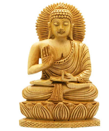 Light Weight 11X6X11 Inch Eco-Friendly Polished Finish Solid Wooden Buddha Statue 