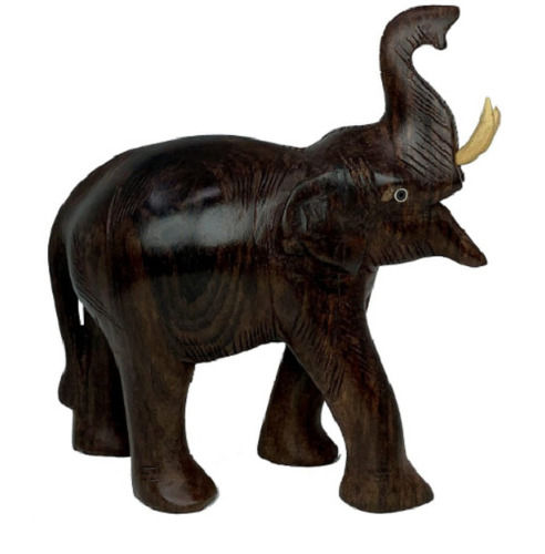 Brown 13 X 7 X 15 Cm Antique Polished Finish Solid Wood Elephant Statue For Home Decoration