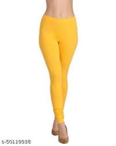 Yellow Comfortable Stretchable Elastic Waistband Plain Cotton Legging For Ladies