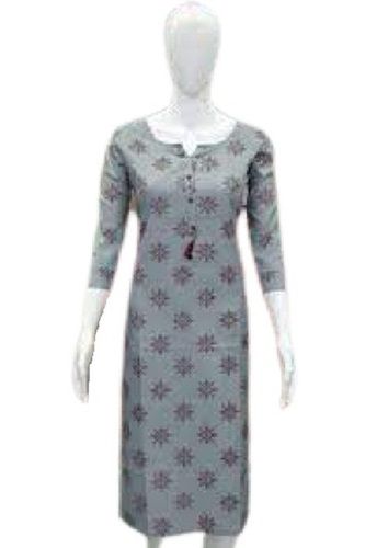 Ladies Printed Washable Breathable 3-4Th Sleeves Casual Wear Cotton Kurti Bust Size: 36 Inch (In)