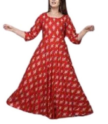 Ladies Stylish Printed Breathable 3-4 Th Sleeves Party Wear Rayon Kurti Bust Size: 38 Inch (In)