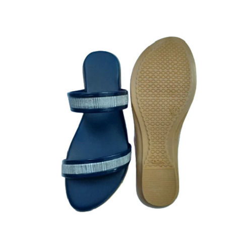 Blue Lightweight Synthetic Leather And Pvc Plastic Flat Heel Slip-on Sandals For Ladies