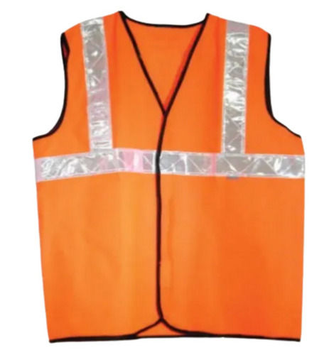 Regular Fit Sleeveless V-neck Plain Polyester Reflective Safety Jacket