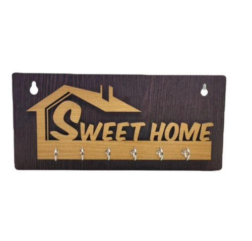 4 Inches Carved Designer Matt Finish Rectangular Wooden Key Holder For Home Decoration