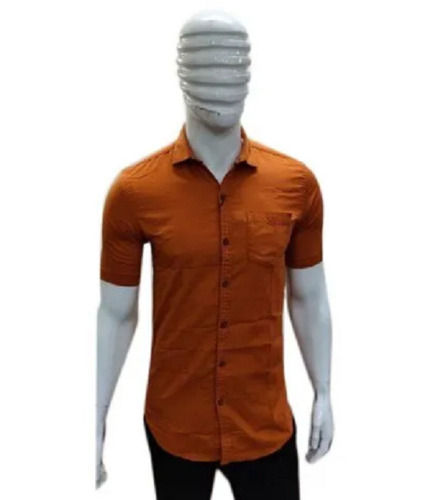 Cotton Plain Buttons Collar Half Sleeve Men Shirt