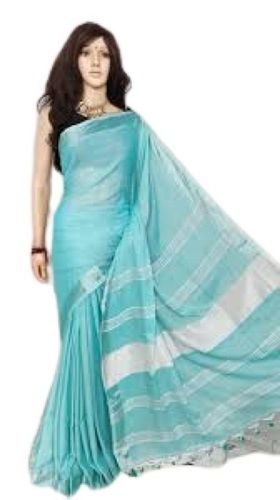 Blue Plain Pattern Daily Wear South Style Lace Closure Womens Cotton Sarees