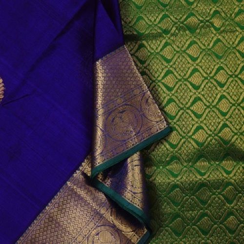 Navy Blue South Indian Style Plain-Pattern Festive Wear Summer Wear Cotton Silk Saree For Ladies