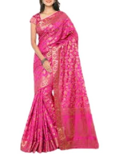 Pink Broad Border Printed Pattern Festive Wear Silk Sarees For Ladies 