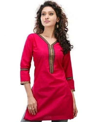 Casual Wear 3-4Th Sleeves Plain Cotton Ladies Fancy Kurti Bust Size: 20 Inch (In)