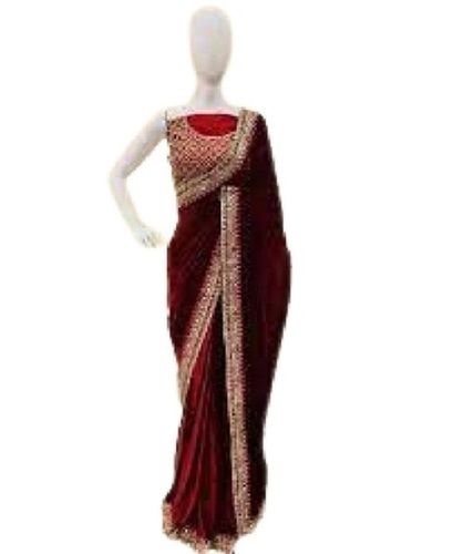 Buy Bollywood Model Velvet embroidery work Maroon color saree in UK, USA  and Canada