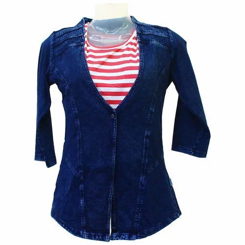 Ladies V Neck Full Sleeve Casual Denim Jacket