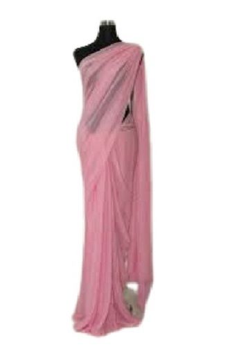 Pink Light Weight Comfortable Plain Pattern Georgette Saree For Ladies 