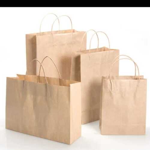 Machine Made Brown Plain Kraft Paper Shopping Bag With Handle