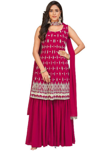 Pink Party Wear Sleeveless Unfadable Sequins Work Georgette Sharara Suit