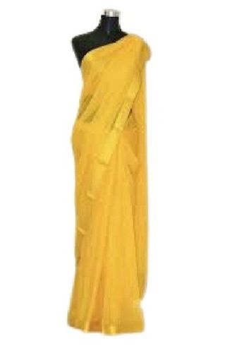 Plain Stylish Chiffon Saree For Ladies With Attach Blouse