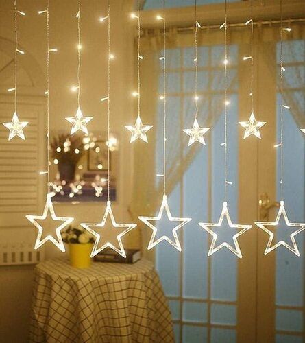 Plastic  12 Stars Led Diwali Lights Curtain String Lights Window Curtain Led Lights For Decoration With 8 Flashing For Christmas, Home, Patio Lawn ( Warm White)(Pack Of 1)