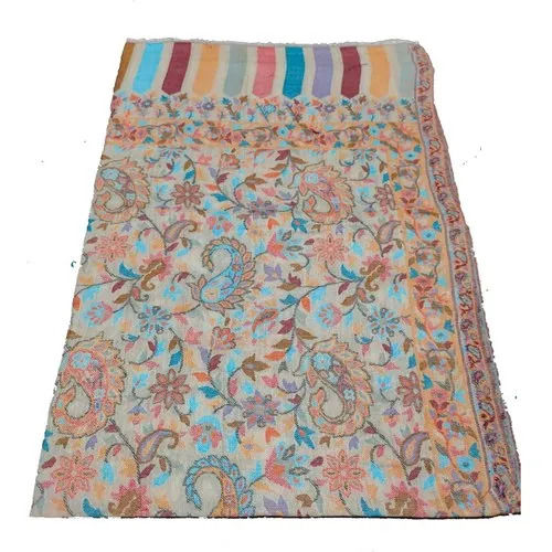 Multicolor Antibacterial Embroidered Machine Made Woolen Jamawar Shawl