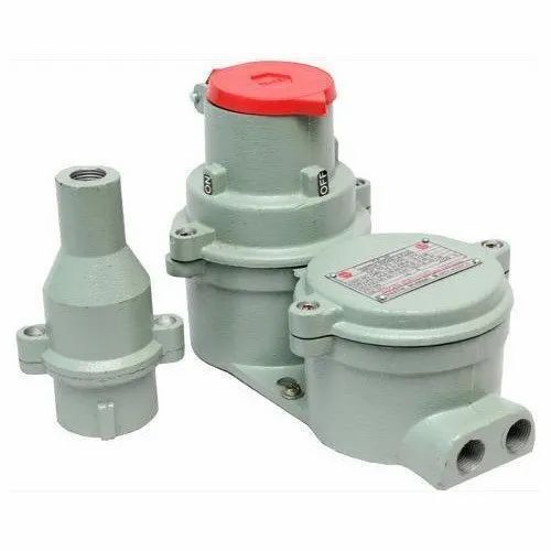 Flameproof Switch Socket - Aluminum Alloy LM-6, 2 Pin Socket With 10 Amp Rating, Grey Epoxy Coated Finish, IP65 Protection