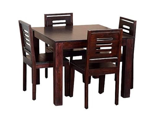 Machine Made Non Foldable Durable 4 Seater Polished Solid Wood Dining Table Set