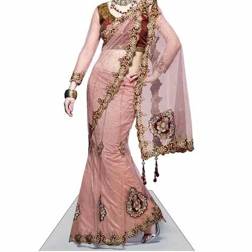 Pink Party Wear Lightweight Hand Embroidered Net Lehenga Saree For Ladies