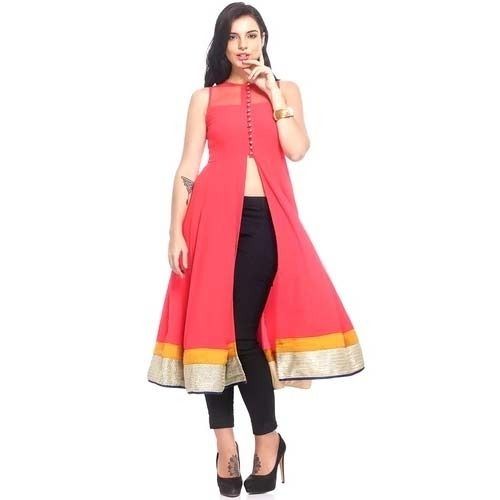 Party Wear Sleeveless Round Neck Modern Plain Georgette Fancy Kurti  Bust Size: 20 Inch (In)