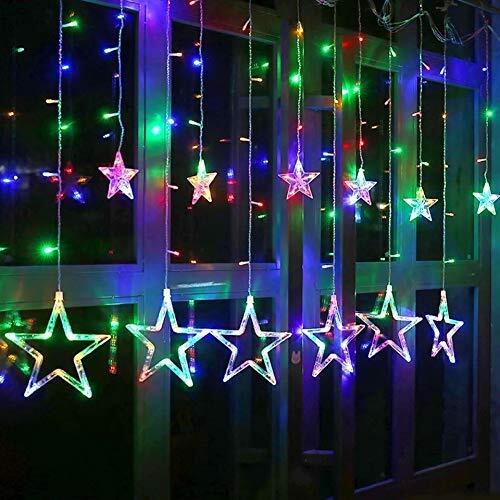 Multicolor X4Cart 124 Led 12 Stars Curtain String Lights, Window Curtain Lights With 8 Flashing Modes Remote For Indoo, Birthday, Bedroom (3 Meter, Multi)(Plastic)