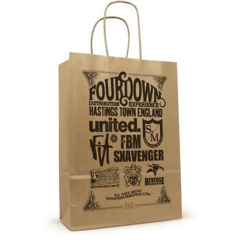 Brown 12X16 Inches Offset Printing Recyclable Printed Carry Bags