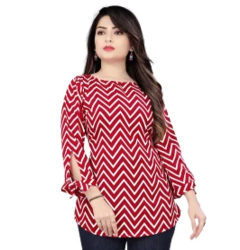 Cotton Printed Top - 20 Inch Length, 3/4th Sleeves in Red and White | Stylish Design for Casual Outings, Parties, and Festivals