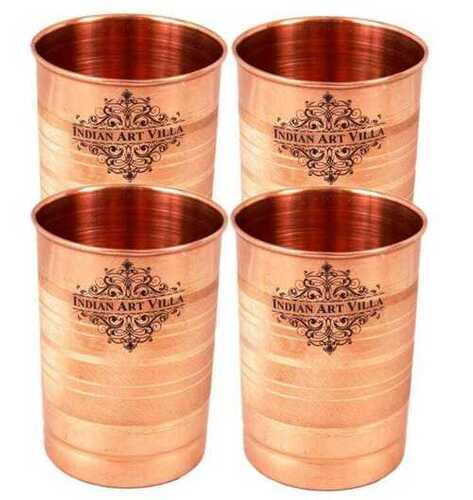 300 Ml Round Copper Glass For Home And Drinking Water, Set Of 4 Piece