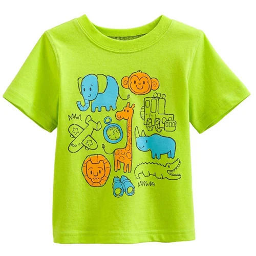 Green Comfortable Washable Short Sleeves O Neck Printed Cotton T Shirt