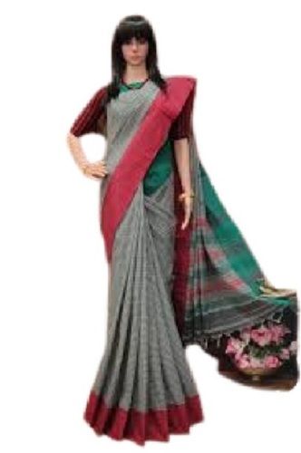 Daily Wear Plain Pattern Light Weight South Style Khadi Cotton Saree With Unstitched Blouse Piece