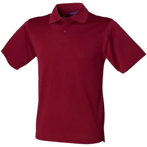 Maroon Light Weight Short Sleeves Plain Dyed Cotton Collared T Shirts For Men