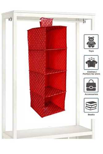 Red Multipurpose 4 Shelf Closet Hanging Organizer For Cloth, Toys, Books