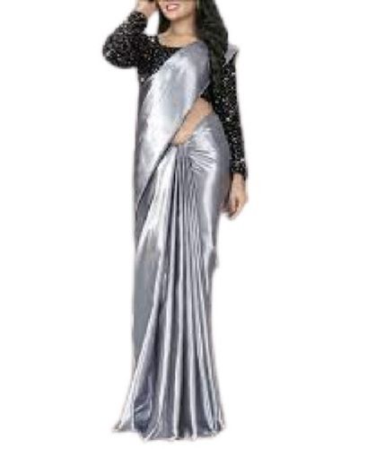 Party Wear Light Weight Silk Saree For Ladies With Unstitched Blouse