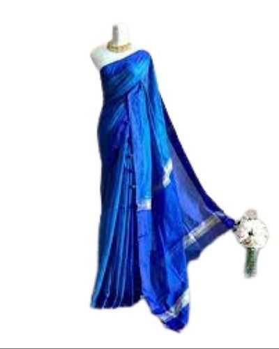 Blue Plain Pattern South Style Modern Silk And Cotton Blend Saree 