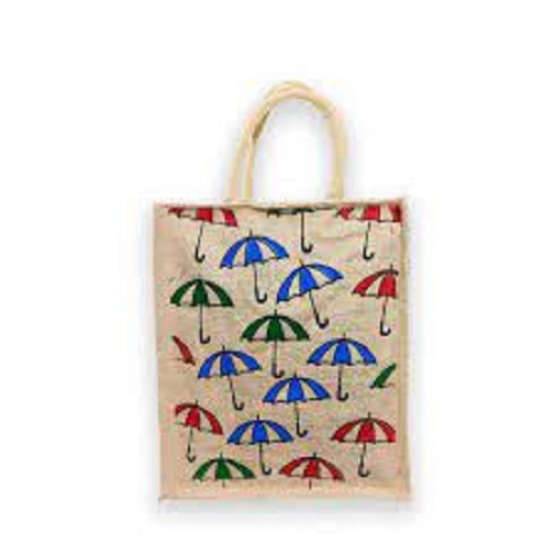 Printed Jute Bags - 20x20x10cm, Multi Color | Single Compartment, Washable, Reusable, Eco-Friendly, Printed Pattern, Patch Handle