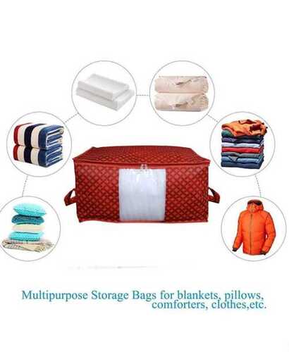 Square Red Check Print Non Woven Underbed Storage Bag For Cloth, Blanket And Garment