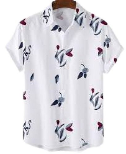 Short Sleeve Button Closure Classic Collar Printed Pattern Shirt For Men